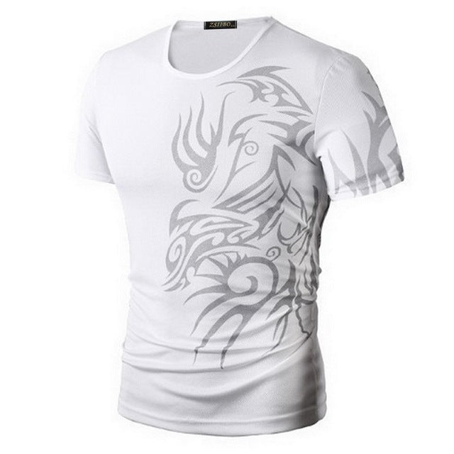 Classical Fast Dry Leisure Novelty Dragon Tatoo Print T-Shirts for Men