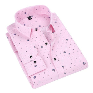 Printed Plaid Polka Doted Long Sleeved Casual Shirts For Men