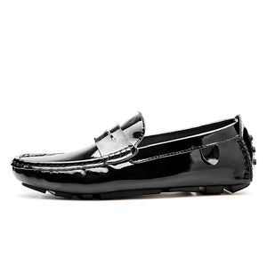 Penny Loafers Patent Leather Moccasins Burgundy Shoes for Men