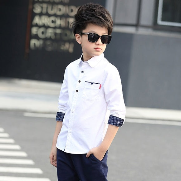 Spring Autumn England Style Boys Cotton Shirt | Fashionable Long Sleeve Shirt for 5-15 Years Boys