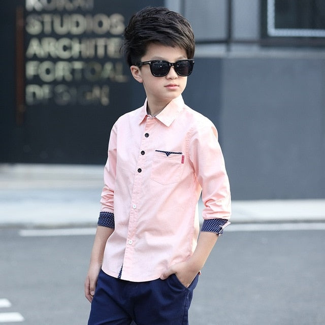 Spring Autumn England Style Boys Cotton Shirt | Fashionable Long Sleeve Shirt for 5-15 Years Boys