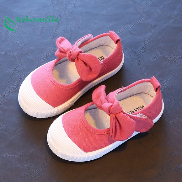 New Spring Canvas Casual Bow Flat Heels Shoes for Girls