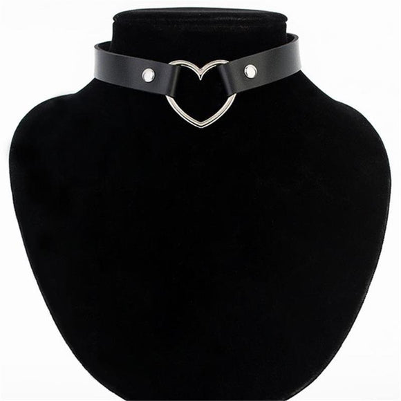 Trendy Punk Gothic Leather Heart Necklace | Vintage Charm Round Collar Necklaces for Women