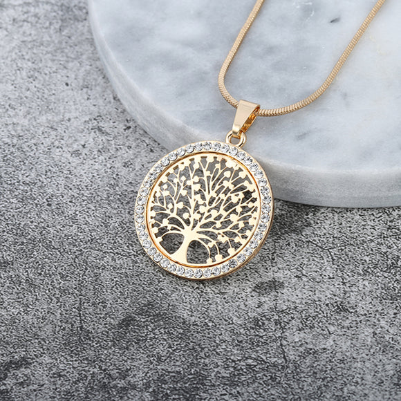 Hot Tree of Life Crystal Round Small Pendant Necklace Women Jewelry