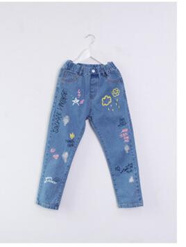 Personality Cloud Graffiti Printing Hole Casual Girls Jeans | Children's Boutique Pant For Girls