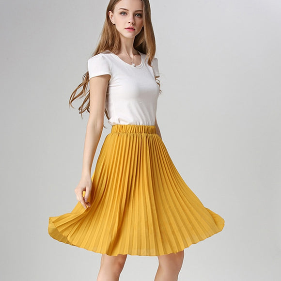 Women Chiffon Pleated Vintage High Waist Summer Style Skirt