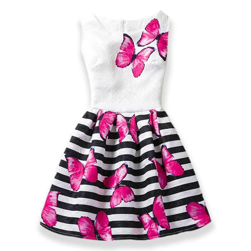 Summer Girls Butterfly Floral Print Princess Teenagers Dress For Girls