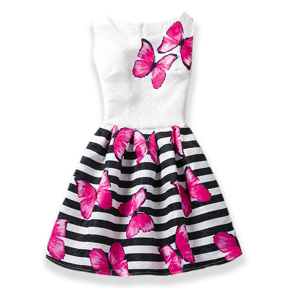 Summer Girls Butterfly Floral Print Princess Teenagers Dress For Girls