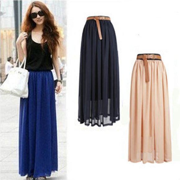 Designer Style Chiffon Candy Color Long High Quality Skirt for Women