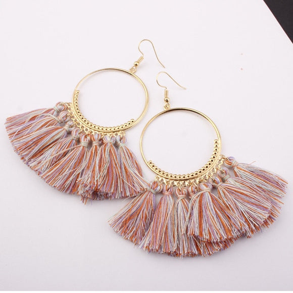 Ethnic Big Drop Earrings For Women | Bohemia Cotton Rope Long Fringe Trendy Jewelry