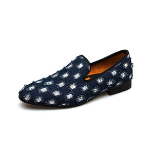 Men Loafers Luxury Shoes With Denim And Metal Sequins