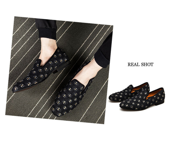 Men Loafers Luxury Shoes With Denim And Metal Sequins