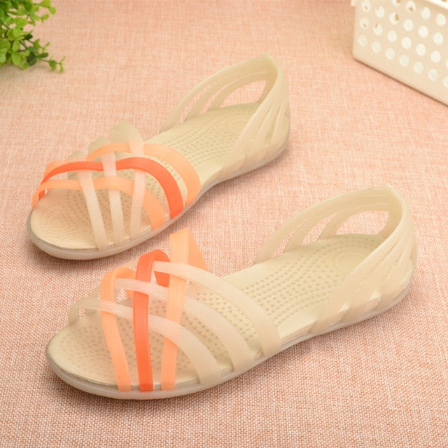 Jelly Rainbow Summer Flat Casual Sandals Shoes for Ladies