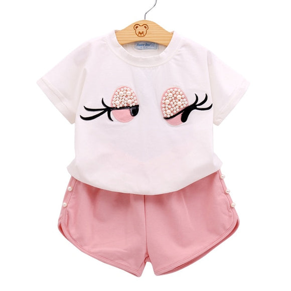 Lovely Long Eyelashes Toddler Girls Clothing Set | Girls Top + Pant Suit