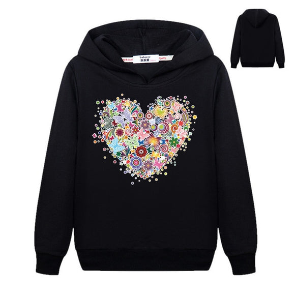 Colorful Printed Long Sleeve Loose Cotton Hooded Pullover Sweatshirt