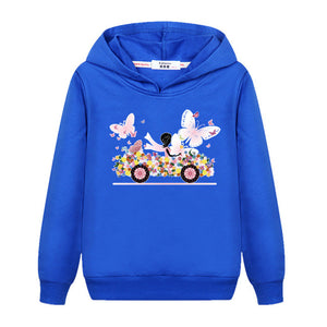 Colorful Printed Long Sleeve Loose Cotton Hooded Pullover Sweatshirt