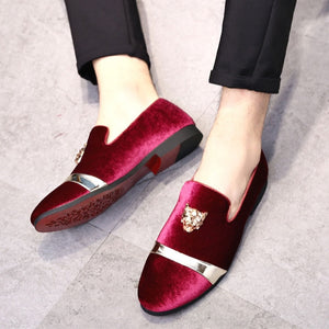 Casual Velvet Tiger Metal Italian Loafers Shoes for Men