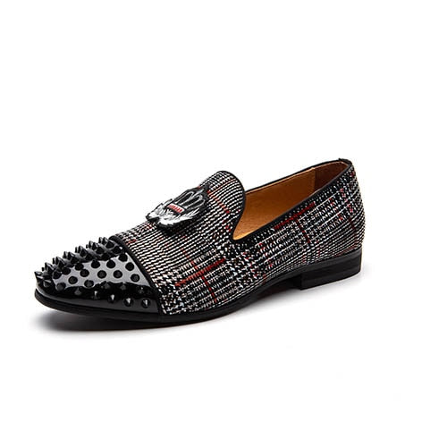 Black Spikes Rhinestones Glitter Men Loafers | Smoking Slipper Casual Men's Wedding Shoes