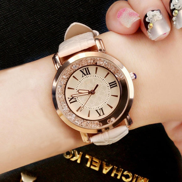 Ladies Rhinestone Leather Bracelet Wristwatch for Women