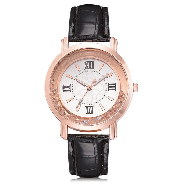 Ladies Rhinestone Leather Bracelet Wristwatch for Women