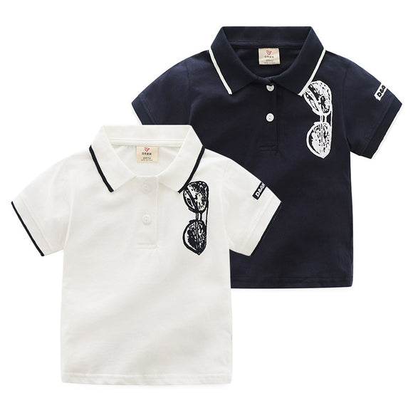 3-10 Years Old Sunglasses Print Turn-Down Collar Polo Shirts For Handsome Boys