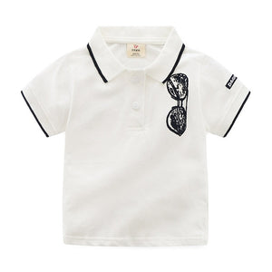 3-10 Years Old Sunglasses Print Turn-Down Collar Polo Shirts For Handsome Boys