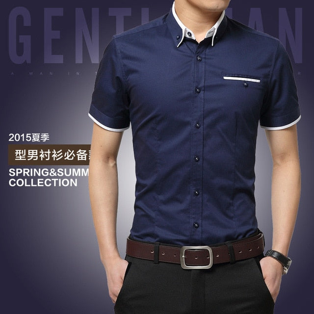 Summer Business Short Sleeves Turn-Down Collar Men's Shirt