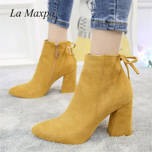 Mid Calf Pointed Toe Zippers Autumn Spring Women Casual Lace-up Shoes