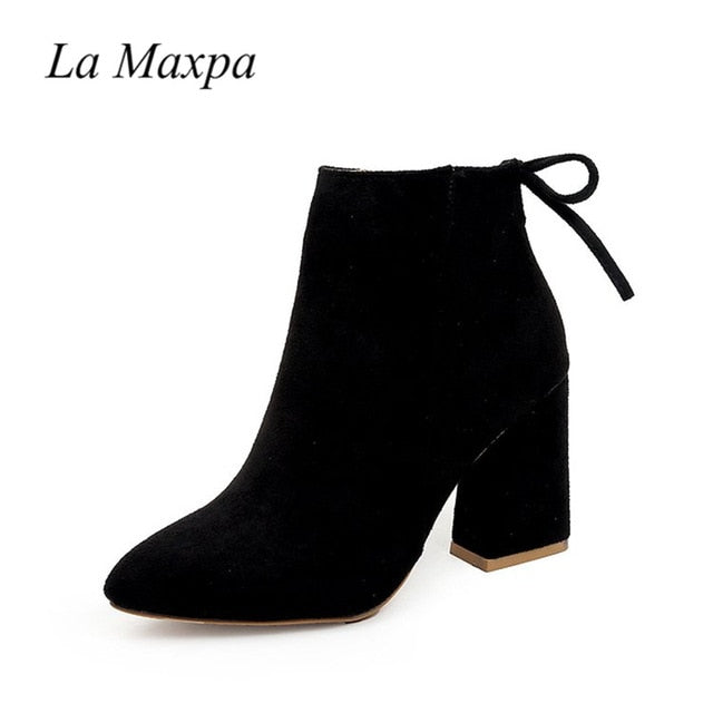 Mid Calf Pointed Toe Zippers Autumn Spring Women Casual Lace-up Shoes