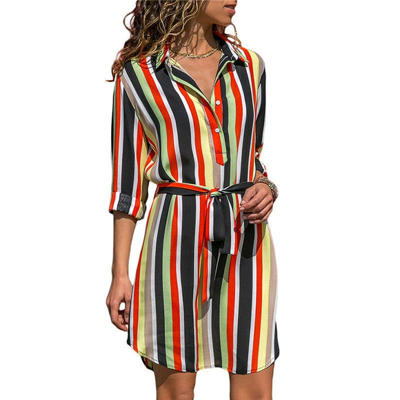 Boho Summer Chiffon Beach Dresses for Women | Casual Striped Print A-line Mini Party Dress Vestidos