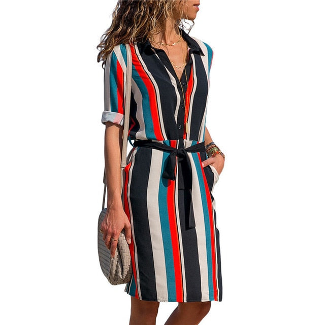Boho Summer Chiffon Beach Dresses for Women | Casual Striped Print A-line Mini Party Dress Vestidos
