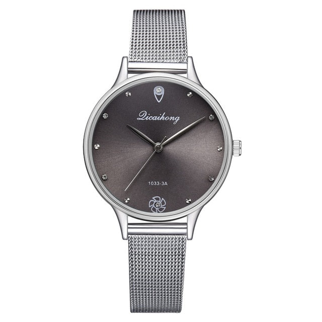 Luxury Dial Bracelet Quartz Women's Watch | Fashionable Silver Metal Belt Watch For Ladies