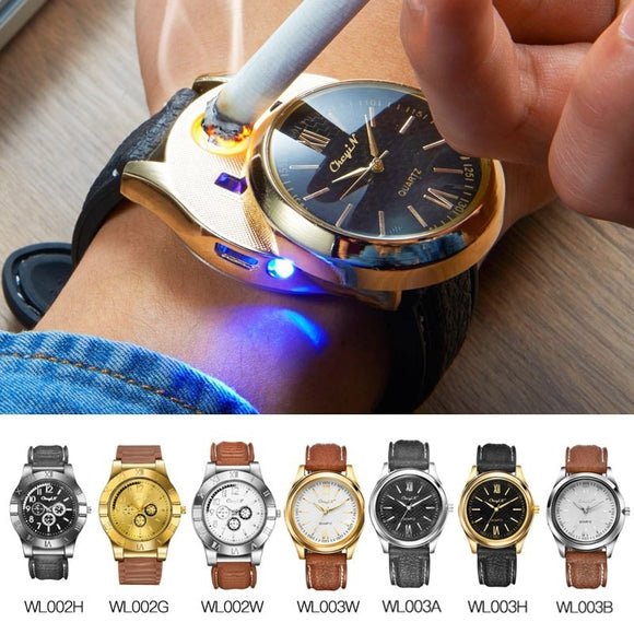 Rechargeable Flameless Cigarette Lighter USB Charging Men's Watch