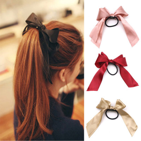 Women Rubber Bands Ribbon Hair Bow | Elastic Hair Band Rope Scrunchies Ponytail Holder Gum for Girls