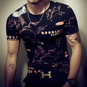 Casual Patchwork Short Sleeve Hip-Hop T-Shirt for Men