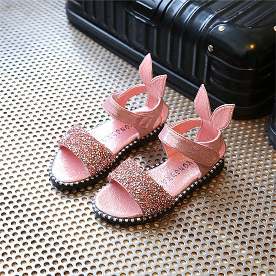 Baby Girl Bling Shiny Rhinestone Sandals | Rabbit Ear Girls Shoes