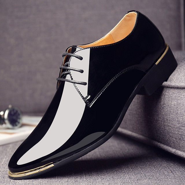 New Men Patent Leather Oxford Wedding Shoes | Dress Pointed Business Shoes for Men