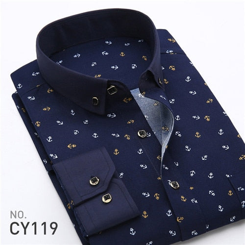 Retro Floral Printed Man Casual Shirt | New Classic Men's Long Sleeve Dress Shirt