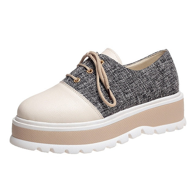 Platform Solid Color Lace Up Women Round Toe Casual Shoes