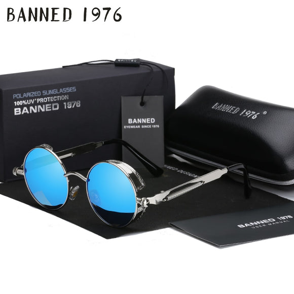 New Retro Round Metal HD Polarized Punk Sunglasses For Men