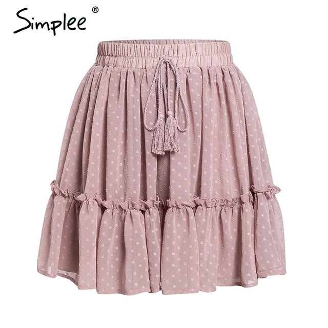 Simplee Casual polka Doted High waist A-Line Summer Mini Skirt for Women