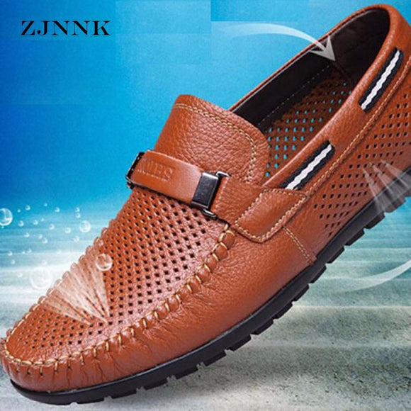 Genuine Leather Flats Loafers Breathable Casual Shoes for Men