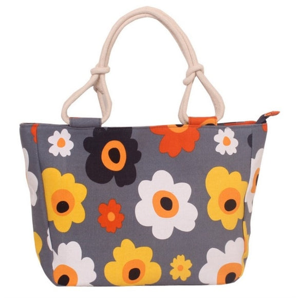 Ladies Casual Flower Printing Canvas Graffiti Folding Handbags