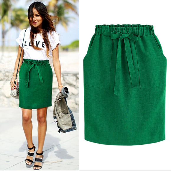 Elegant Summer Cotton Elastic Waist Skirt for Women