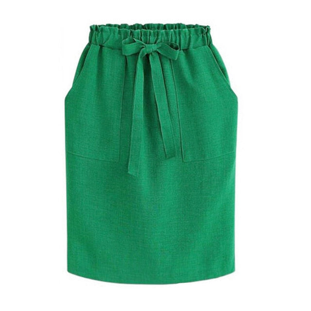 Elegant Summer Cotton Elastic Waist Skirt for Women