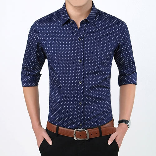 Autumn Slim Fit Polka Dot Casual Long Sleeve Shirt for Men