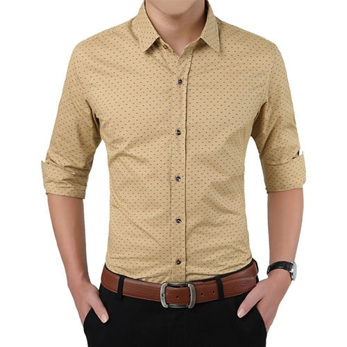 Autumn Slim Fit Polka Dot Casual Long Sleeve Shirt for Men