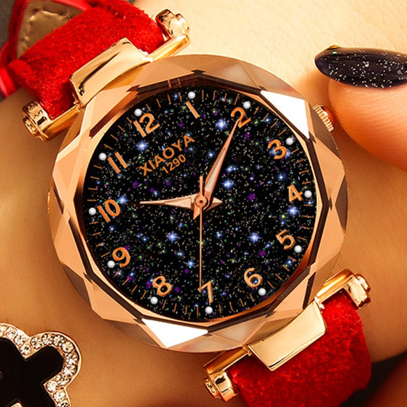 Star Sky Dial Clock Luxury Rose Gold Bracelet Watch for Women