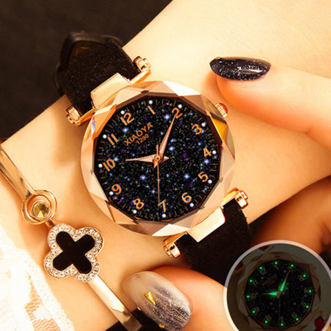 Star Sky Dial Clock Luxury Rose Gold Bracelet Watch for Women