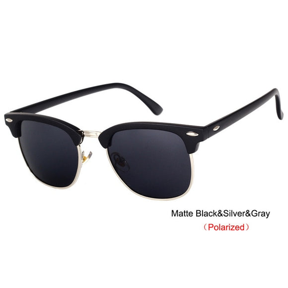 Semi-Rimless Branded Designer Men Polarized Retro Sunglasses